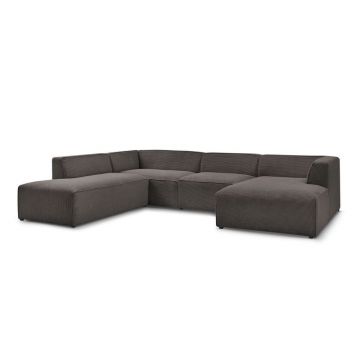 Colțar modular maro cu tapițerie din catifea reiată (cu colț pe partea stângă/în formă de 
