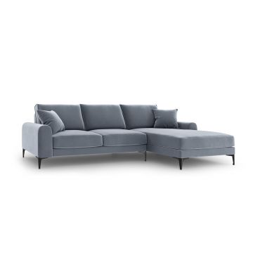 Coltar dreapta, Madara, Mazzini Sofas, 5 locuri, black legs, 254x182x90 cm, catifea, albastru deschis
