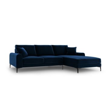 Coltar dreapta, Madara, Mazzini Sofas, 5 locuri, black legs, 254x182x90 cm, catifea, albastru regal