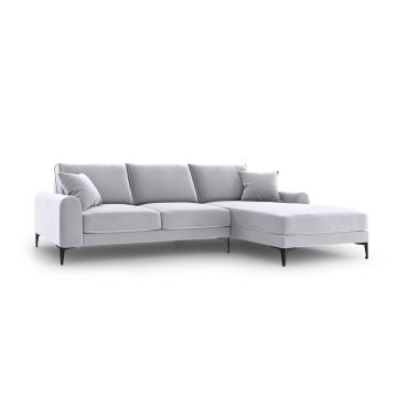Coltar dreapta, Madara, Mazzini Sofas, 5 locuri, black legs, 254x182x90 cm, catifea, argintiu