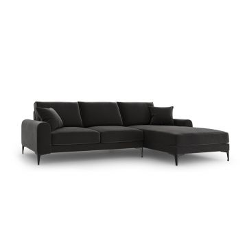 Coltar dreapta, Madara, Mazzini Sofas, 5 locuri, black legs, 254x182x90 cm, catifea, gri inchis