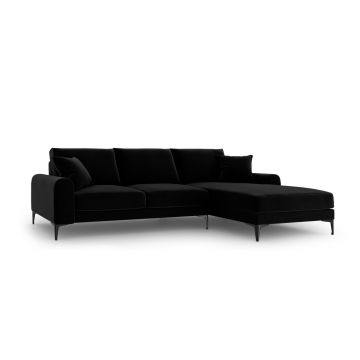 Coltar dreapta, Madara, Mazzini Sofas, 5 locuri, black legs, 254x182x90 cm, catifea, negru