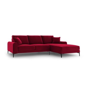 Coltar dreapta, Madara, Mazzini Sofas, 5 locuri, black legs, 254x182x90 cm, catifea, rosu