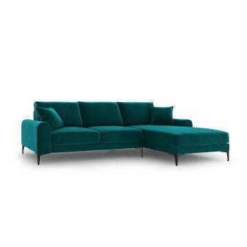 Coltar dreapta, Madara, Mazzini Sofas, 5 locuri, black legs, 254x182x90 cm, catifea, turcoaz