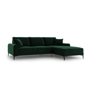 Coltar dreapta, Madara, Mazzini Sofas, 5 locuri, black legs, 254x182x90 cm, catifea, verde bottle