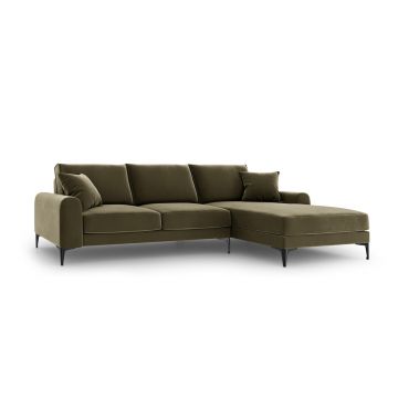 Coltar dreapta, Madara, Mazzini Sofas, 5 locuri, black legs, 254x182x90 cm, catifea, verde