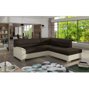Coltar extensibil dreapta 4 locuri ELTAP, BR01, Bergen, 247x214x83 cm, lemn/poliester, maro inchis/bej