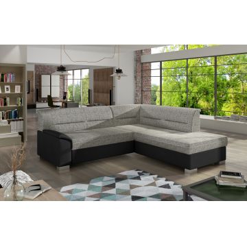 Coltar extensibil dreapta 4 locuri ELTAP, BR12, Bergen, 247x214x83 cm, lemn/poliester, gri deschis/negru