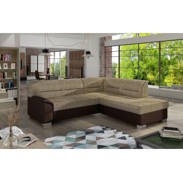 Coltar extensibil dreapta 4 locuri ELTAP, BR15, Bergen, 247x214x83 cm, lemn/poliester, bej/maro inchis