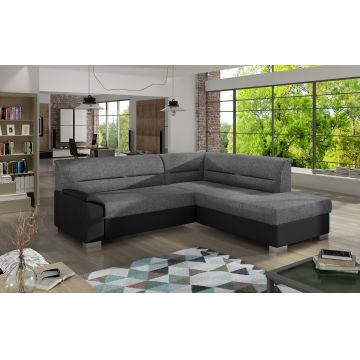 Coltar extensibil dreapta 4 locuri ELTAP, BR18, Bergen, 247x214x83 cm, lemn/poliester, gri inchis/negru