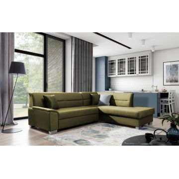 Coltar extensibil dreapta 4 locuri ELTAP, BR39, Bergen, 247x214x83 cm, lemn/poliester, verde olive