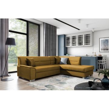 Coltar extensibil dreapta 4 locuri ELTAP, BR41, Bergen, 247x214x83 cm, lemn/poliester, mustar