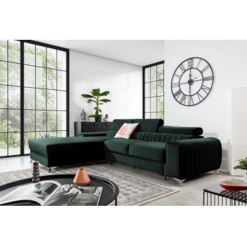 Coltar extensibil stanga 3 locuri ELTAP, LT-35LO, Grayson, 278x205x92 cm, lemn/poliester, verde inchis