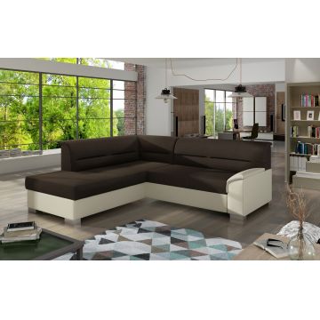 Coltar extensibil stanga 4 locuri ELTAP, BR03, Bergen, 247x214x83 cm, lemn/poliester, maro inchis/bej