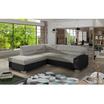 Coltar extensibil stanga 4 locuri ELTAP, BR05, Bergen, 247x214x83 cm, lemn/poliester, gri deschis/negru