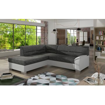 Coltar extensibil stanga 4 locuri ELTAP, BR06, Bergen, 247x214x83 cm, lemn/poliester, gri inchis/alb