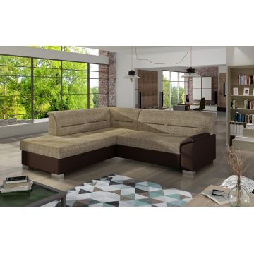 Coltar extensibil stanga 4 locuri ELTAP, BR08, Bergen, 247x214x83 cm, lemn/poliester, bej/maro inchis