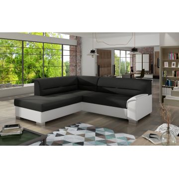 Coltar extensibil stanga 4 locuri ELTAP, BR10, Bergen, 247x214x83 cm, lemn/poliester, negru/alb