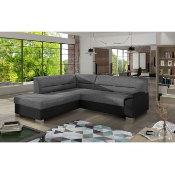 Coltar extensibil stanga 4 locuri ELTAP, BR11, Bergen, 247x214x83 cm, lemn/poliester, gri inchis/negru