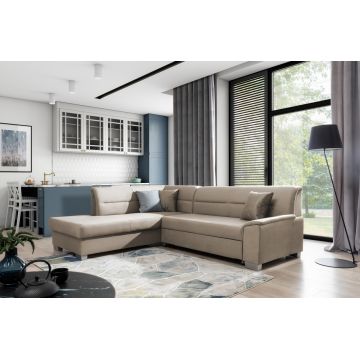 Coltar extensibil stanga 4 locuri ELTAP, BR36, Bergen, 247x214x83 cm, lemn/poliester, maro deschis