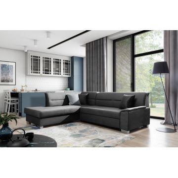 Coltar extensibil stanga 4 locuri ELTAP, BR56, Bergen, 247x214x83 cm, lemn/poliester, gri inchis