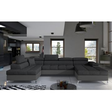 Coltar extensibil stanga 5 locuri ELTAP, Edr-04, Eduardo, 337x205x88 cm, lemn/poliester, gri inchis/gri