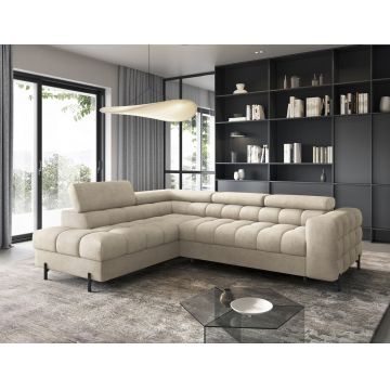 Coltar extensibil stanga 5 locuri ELTAP, LT-18AU, Ferucce, 276x200x93 cm, lemn/poliester, bej deschis