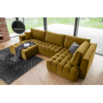 Coltar extensibil stanga 6 locuri ELTAP, LT-45LO, Bonito, 350x175x92 cm, lemn/poliester, mustar