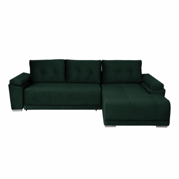 Coltar MODENA I extensibil, cu arcuri si lada depozitare, colt dreapta, verde smarald, 282x205x92 cm