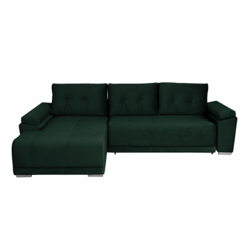 Coltar MODENA I extensibil, cu arcuri si lada depozitare, colt stanga, verde smarald, 282x205x92 cm