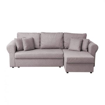 Coltar SARA II extensibil, cu lada depozitare, colt interschimbabil, mov prafuit, 248x143x83 cm