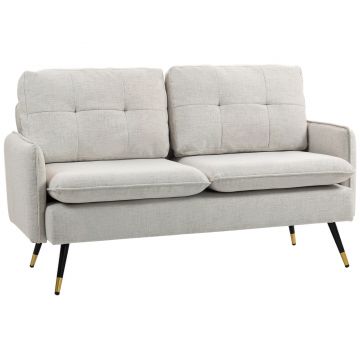 HOMCOM Divano 2 Posti in Tessuto Effetto Lino con Braccioli e Cuscini Imbottiti, Divanetto 2 Posti Moderno con Gambe in Acciaio, per Ufficio, Soggiorno, Salotto e Camera da Letto, 139x68x80 cm, Crema | Aosom Romania