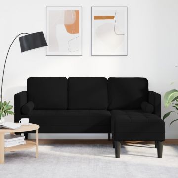 Sofa cu 3 locuri cu Chaise în formă de L Neagră 160 cm Catifea
