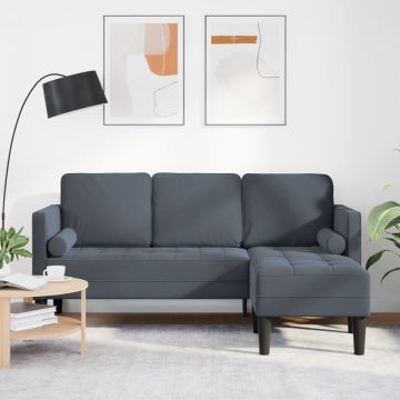 Sofa cu 3 locuri cu șezlong în formă de L gri închis 160 cm din catifea
