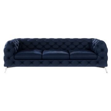 Canapea albastru-închis cu tapițerie din catifea 243 cm Chelsea – Ropez
