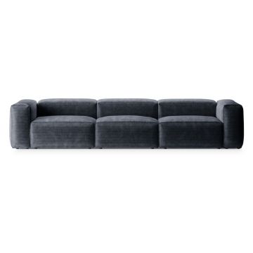 Canapea albastru prăfuit cu tapițerie din catifea reiată 364 cm Bergano – Cosmopolitan Design