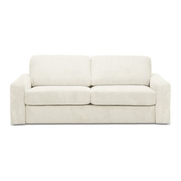 Canapea bej extensibilă cu tapițerie din catifea reiată 195 cm Nona – Makamii