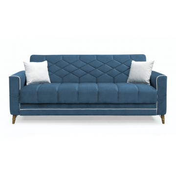 Canapea extensibila ALICE, 3 locuri, cu arcuri si lada pentru depozitare, albastru + crem, 225x85x85 cm