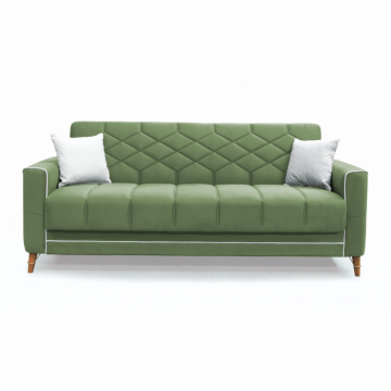 Canapea extensibila ALICE, 3 locuri, cu arcuri si lada pentru depozitare, verde + crem, 225x85x85 cm