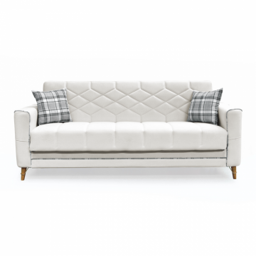 Canapea extensibila ALICE ONE, 3 locuri, cu arcuri si lada pentru depozitare, crem + print, 225x85x85 cm