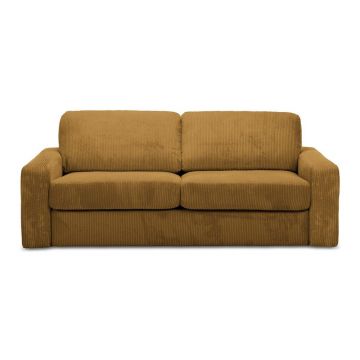Canapea galben-muștar extensibilă cu tapițerie din catifea reiată 195 cm Nona – Makamii