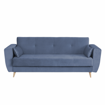 Canapea SIENA I extensibila, 3 locuri, cu arcuri si lada depozitare, albastru deschis, 225x85x95 cm