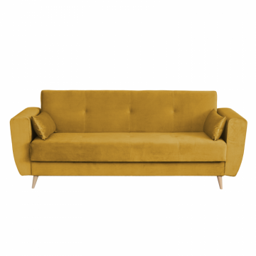 Canapea SIENA I extensibila, 3 locuri, cu arcuri si lada depozitare, galben, 225x85x95 cm