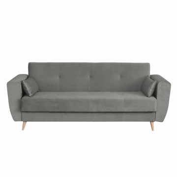 Canapea SIENA I extensibila, 3 locuri, cu arcuri si lada depozitare, gri deschis, 225x85x95 cm