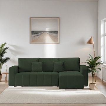 Coltar Extensibil 3 locuri Armando, cu ladă de depozitare, Verde - Gri, 240x147x85 cm