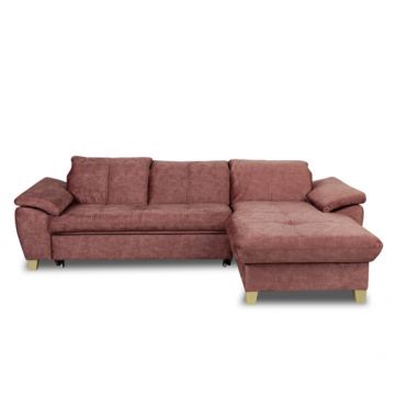 Coltar Extensibil Cu Insula Dreapta Sevilia Lux, 5 Locuri, Lada, Tetiere Reglabile, Roz Prafuit Inchis, 272 Cm