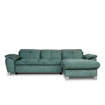 Coltar Extensibil Cu Insula Dreapta Sevilia Lux, 5 Locuri, Lada, Tetiere Reglabile, Verde Petrol, 272 Cm