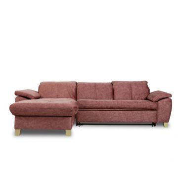 Coltar Extensibil Cu Insula Stanga Sevilia Lux, 5 Locuri, Lada, Tetiere Reglabile, Roz Prafuit Inchis, 272 Cm