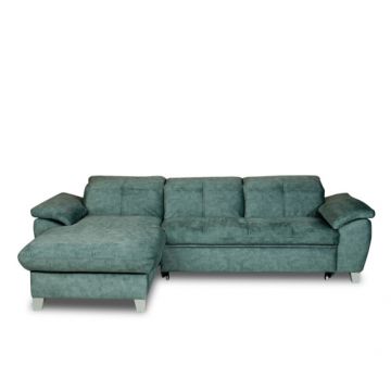 Coltar Extensibil Cu Insula Stanga Sevilia Lux, 5 Locuri, Lada, Tetiere Reglabile, Verde Petrol, 272 Cm