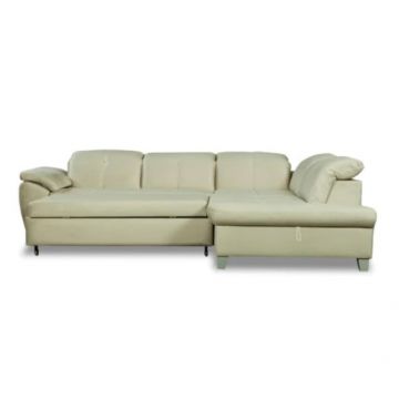 Coltar Extensibil Cu Otoman Mic Dreapta Sevilia Lux, Lada Depozitare, 5 Locuri, Tetiere Reglabile, Crem, 280 Cm